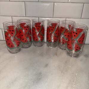 Vintage Libbey Retro Watermelon Glasses Set Of 6 Highball Water 16oz GW006